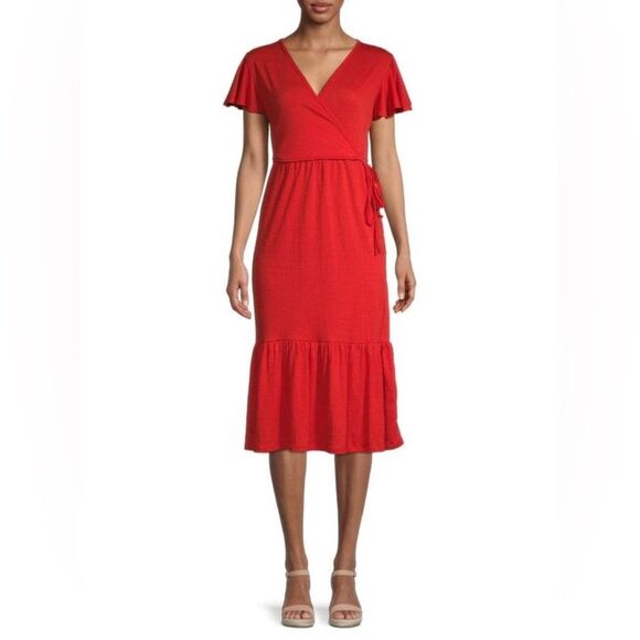 MAX STUDIO Flutter-Sleeve Red Midi Dress Size Small - Picture 1 of 7